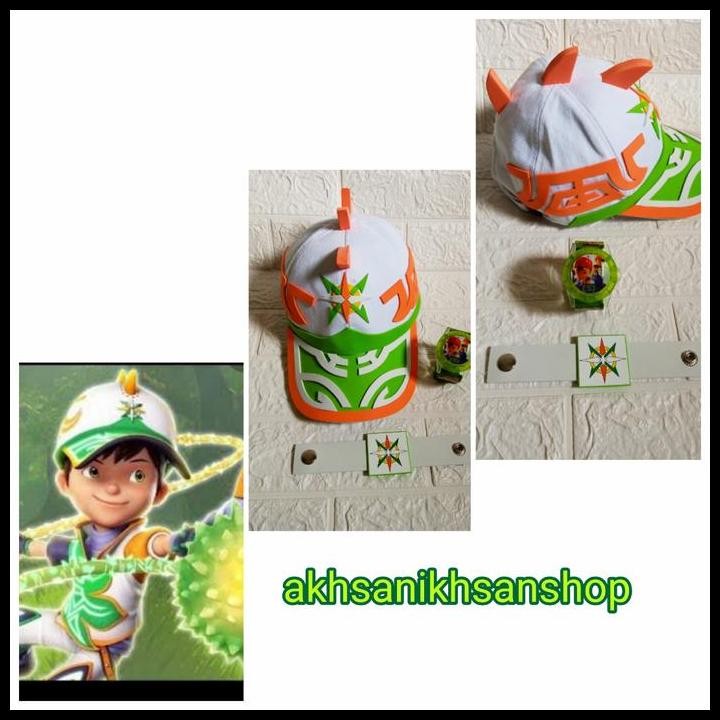 Topi boboiboy sori +jam tangan boboiboy bonus gelang terbaik