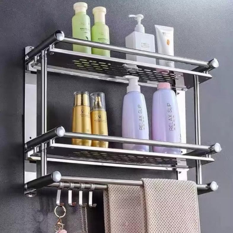 RAK KAMAR MANDI ESTETIK RAK DINDING RAK HANDUK RAK SABUN RAK STAINLESS STEEL