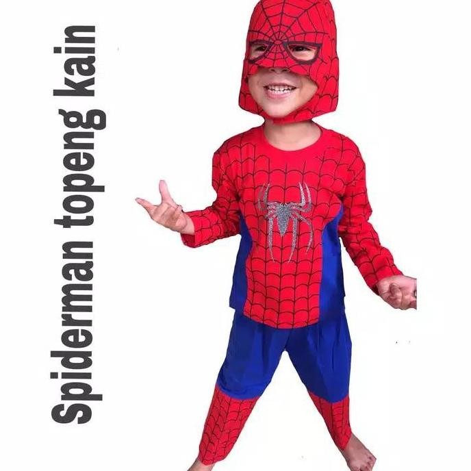NEW  BAJU SETELAN SPIDERMAN FREE TOPENG KAIN