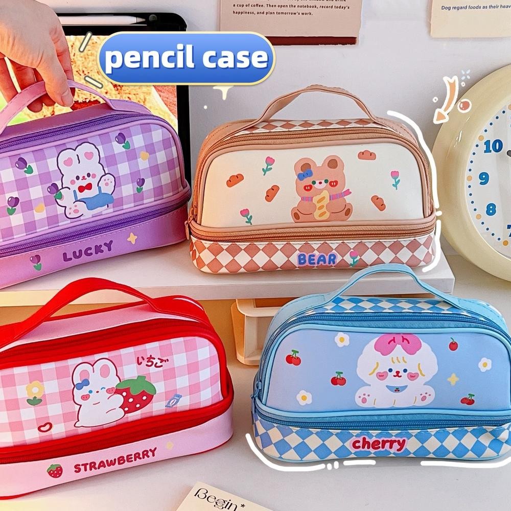 

Readyy!! Tempat pensil berkapasitas besar/tas kosmetik berlapis ganda/tas penyimpanan