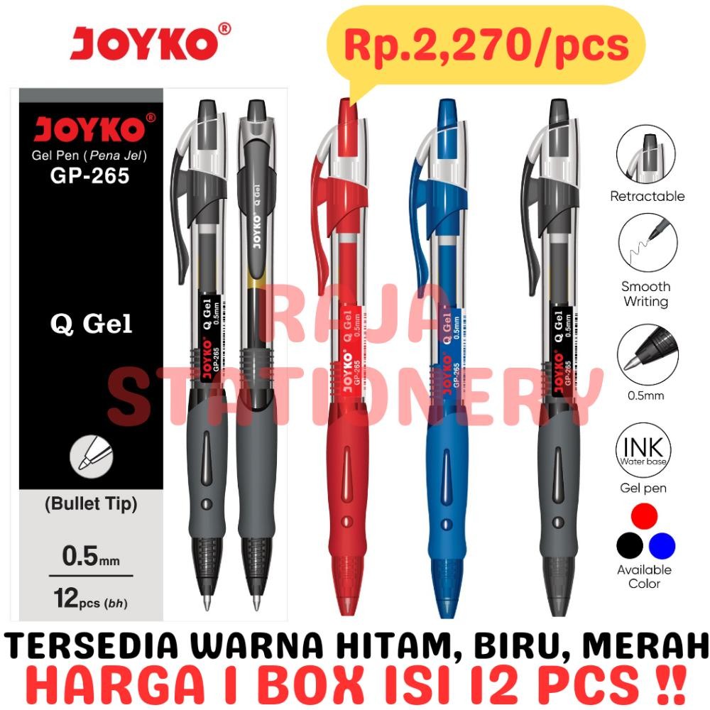 

Miliki - JOYKO GEL PEN QGEL GP-265 PENA PULPEN JOYKO CETEK HITAM BIRU MERAH GP265 REFILL PEN Q-GEL GP-265 [BOX]