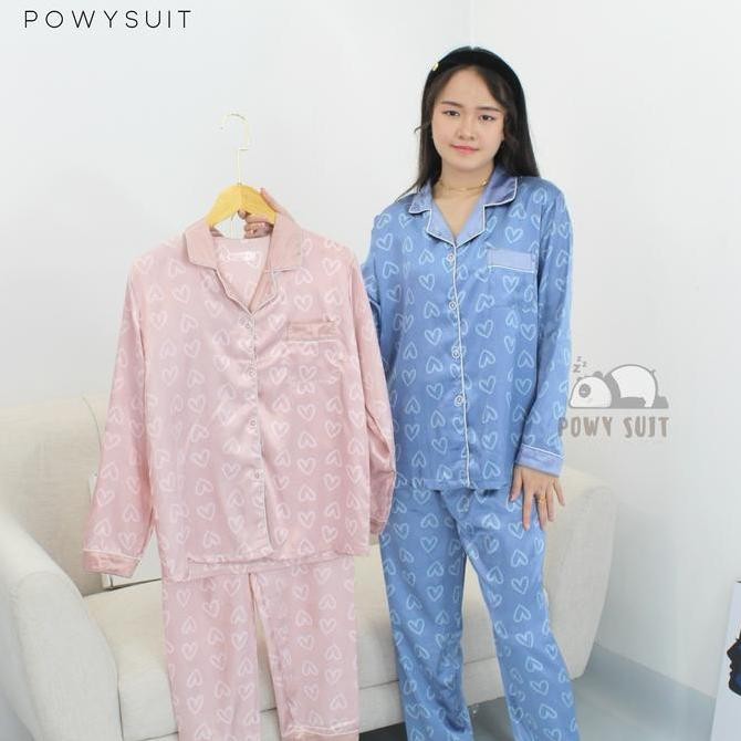 YX  Love  Powysuit Baju Tidur Wanita Lengan Panjang Celana Panjang Motif Love lembut Setelan Dewasa 