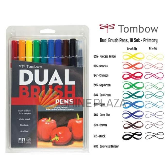 

TOMBOW DUAL BRUSH PEN SET 10 ART MARKER PRIMARY PALETTE COLORS ORIGINAL DAN TERPERCAYA