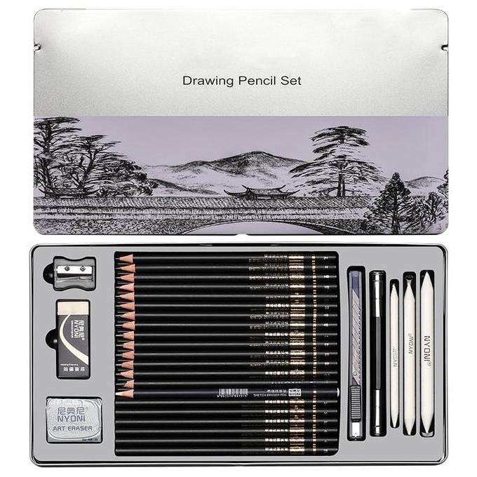 

NYONI DRAWING PENCIL GAMBAR SET 29PCS METAL TIN BOX PENSIL GAMBAR LUKIS SKETSA LENGKAP PAKET ORIGINAL DAN TERPERCAYA