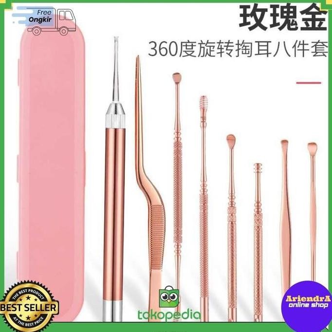 Asli Set Alat Pembersih Kuping 8 PCS - Ear Spoon Tool Kit Aman Untuk Kotoran Telinga