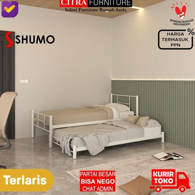 Ranjang Besi Sorong Minimalis 2 in 1 | Dipan Rangka Tempat Tidur Besi