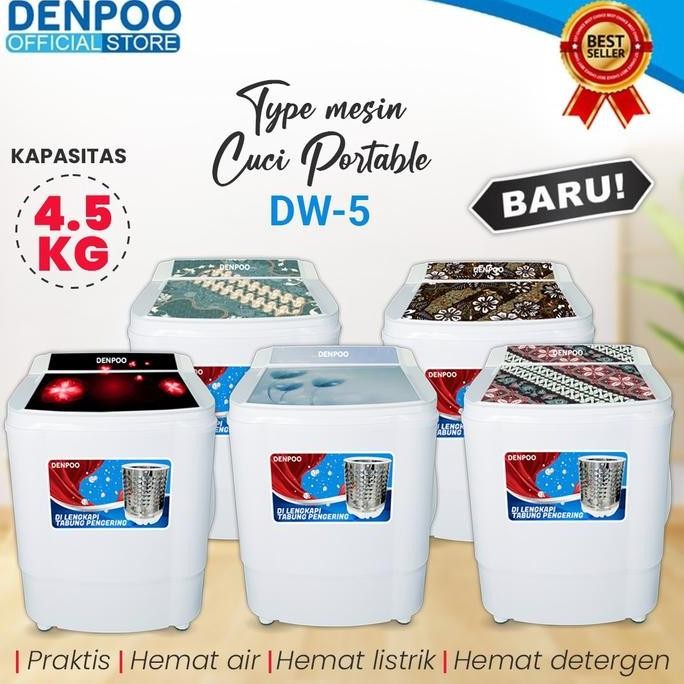 DISKON MESIN CUCI PORTABLE MINI DENPOO DW-5 KAPASITAS 4.5KG - HEMAT LISTRIK & RUANG