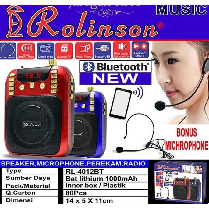 DISKON ROLINSON 4012BT SPEAKER PINGGANG BLUETOOTH PORTABLE + FREE MIC BANDO