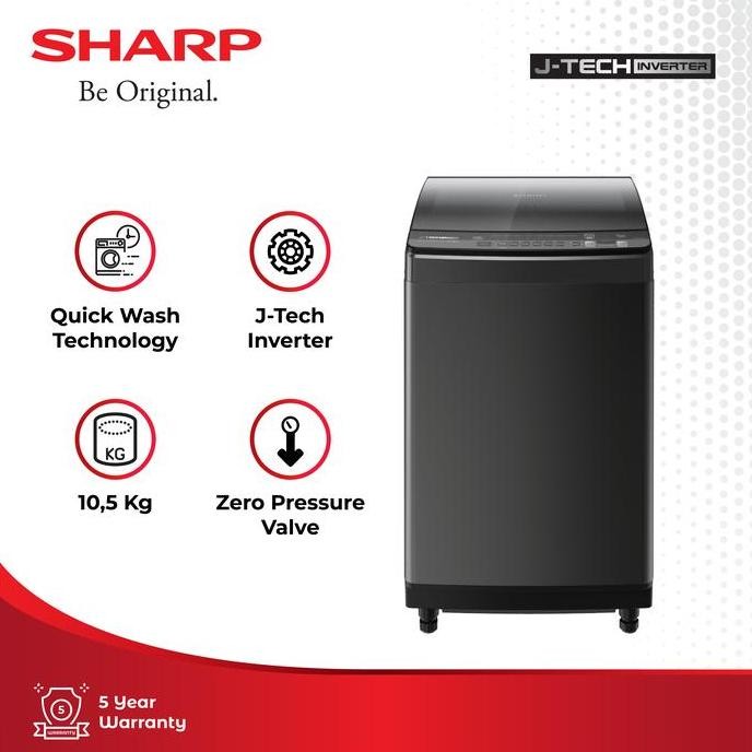 TERBARU - Sharp Mesin Cuci ES-M1050XT-SA New Megamouth Series 10,5kg