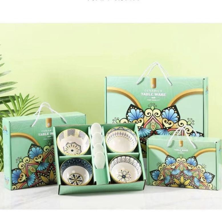 Murah Housewarebrand - Mangkok Set 4 Keramik Motif Bohemia Jepang