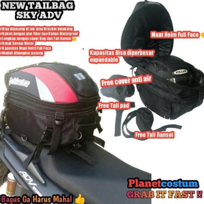Tas Motor Touring Tailbag SkyAdv lis merah Seatbag helm full face box belakang matic sport trail