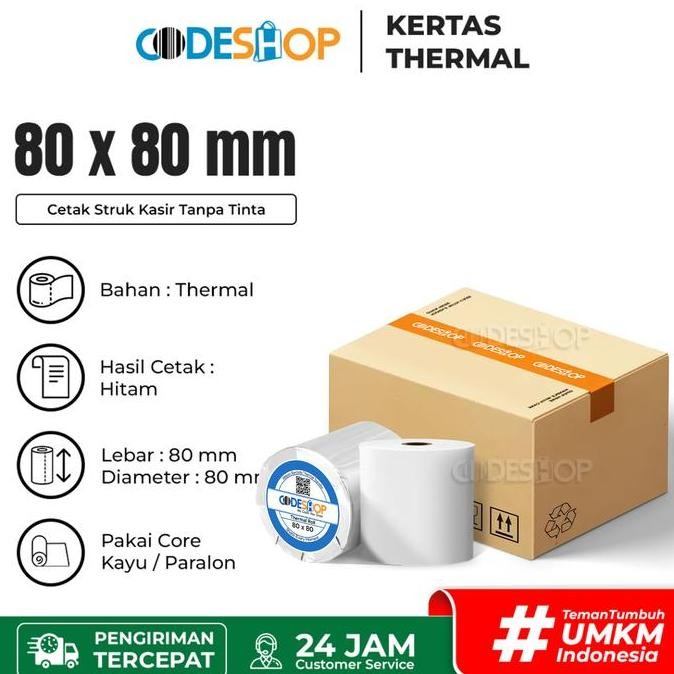 

BEBAS ONGKIR - 1 DUS - Kertas Termal Kasir Struk 80x80 - Thermal Paper Roll