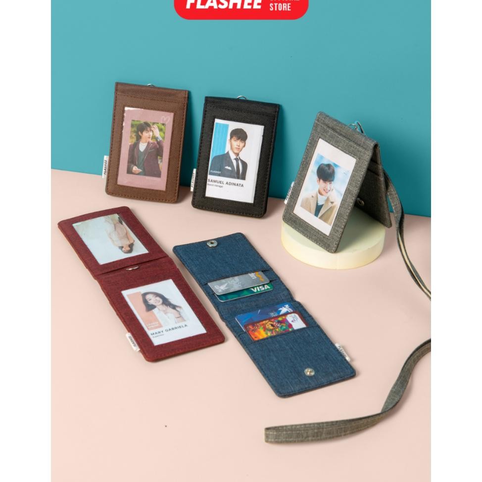 

Flashee Lanyard Id Card Holder Brooklyn Name Tag Kancing Dua Sisi Plastik Kain Kanvas