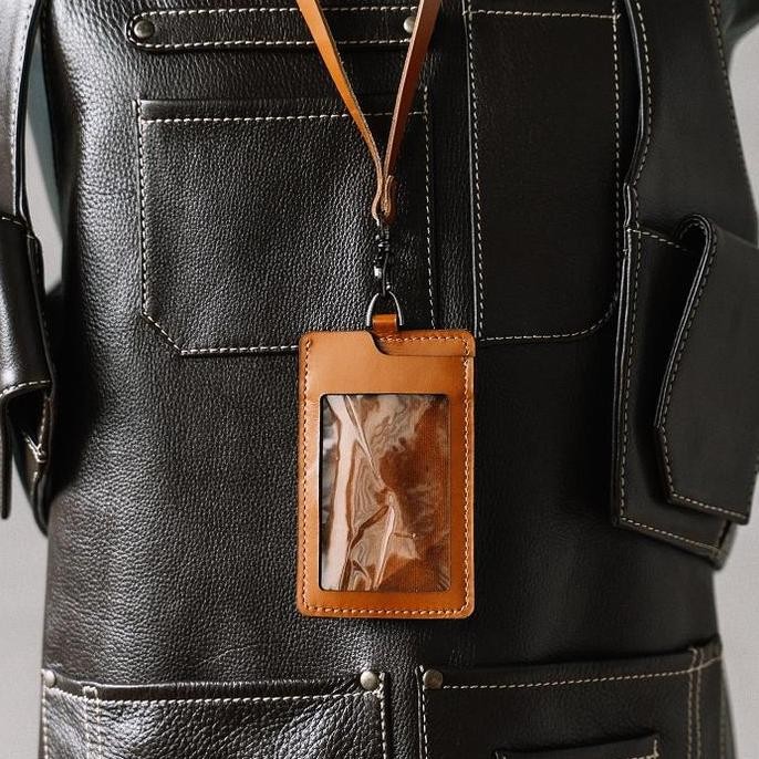 

Gantungan Id Card Lanyard Kulit Id Card Holder Name Tag Kulit Plastik Tali Foto