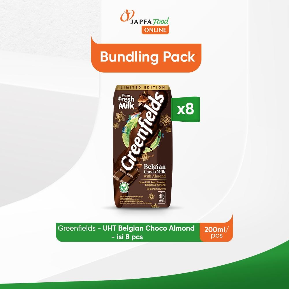 

Greenfields Susu UHT Belgian Choco Almond 200ml - Isi 8 pcs - 100% Fresh Milk dari Greenfields Farm