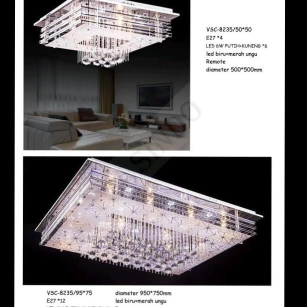 Lampu Hias Plafon Gantung Crystal Led Persegi Dekorasi Ruang Tamu