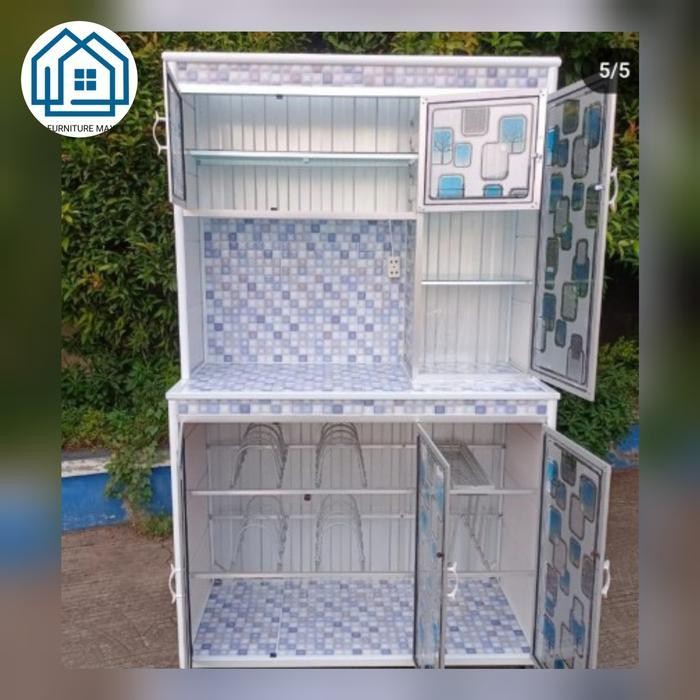 Rak Piring 3 Pintu  Roda Aluminium Rangka Tebal