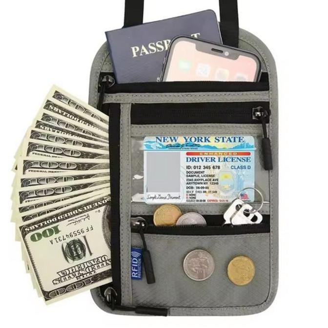 Tas dompet paspor holder travel neck wallet RFID blocking dompet umroh
