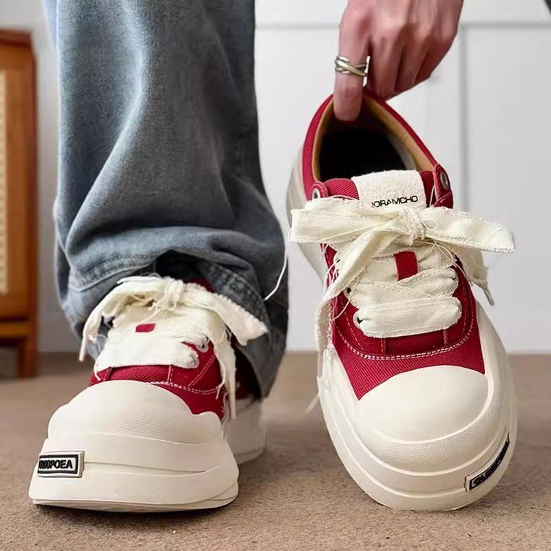 Sepatu Kanvas Pria Sol Tebal, Sneakers Kasual Serbaguna yang Meningkatkan Tinggi Badan