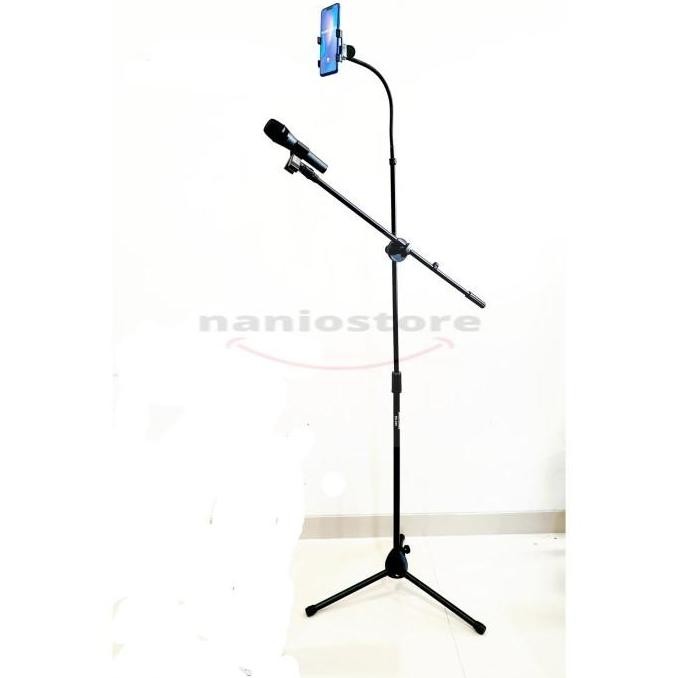 ] Stand Mic Microphone Berdiri / Tiang Mic + Holder Hp Handphone