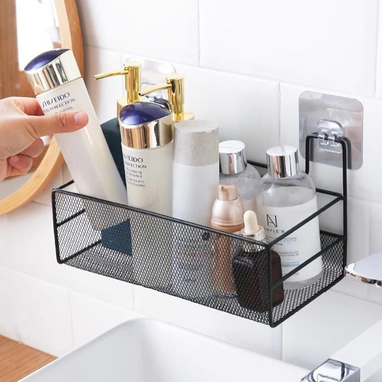 Termurah Rak Kamar Mandi Besi Tempel Dinding / Rak Keranjang Gantung Besi Segi Panjang Tempat Penyim