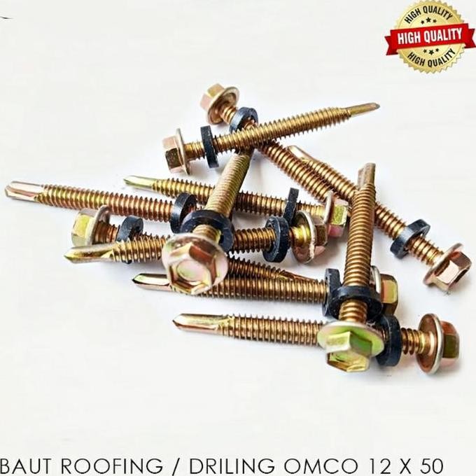 BEBAS ONGKIR - 200pcs baut baja ringan roofing/drilling 12x50 panjang 5cm isi 200pcs baut roofing/dr
