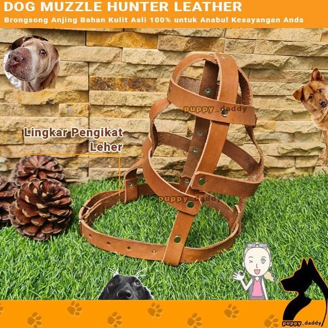 ready DOG MUZZLE HUNTER LEATHER - Brongsong Anjing Kulit Asli 100%