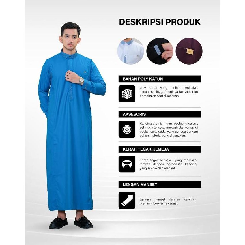 AL Haramain Jubah / Gamis Pria Remaja & Dewasa Premium Resleting (IGH 007) | Biru Gelap | Toska | Ab