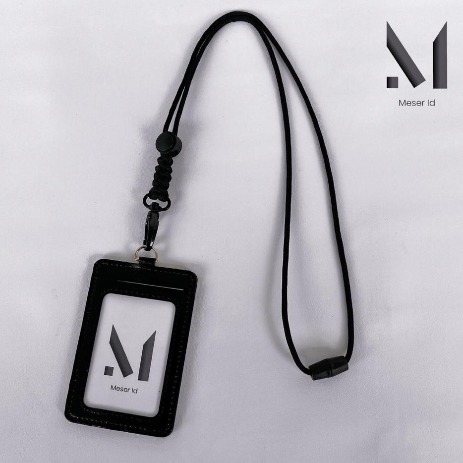 

Lanyard Id Card Tali Paracord 4Mm Nametag Holder Leather Pu Kulit Sintetis 2 Sisi Slot