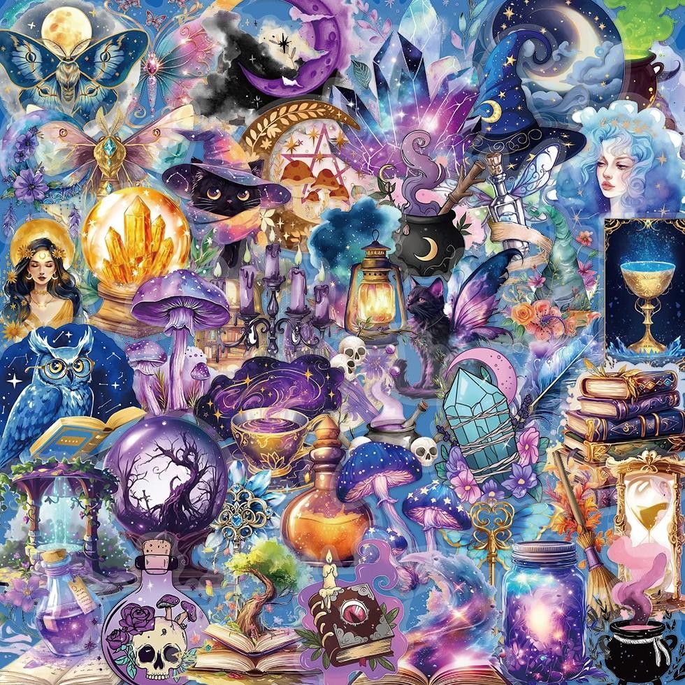 

50Pcs Transparent Bottom Gothic Witch Magic Cartoon Sticker Diy Decoration Pvc Waterproof Skateboard Notebook Graffiti Toy