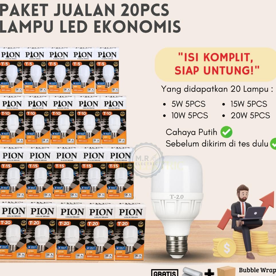 Lampu Led Pion Paket Ekonomis 20Pcs Campur Watt Buat Jualan Bohlam Led Grosiran