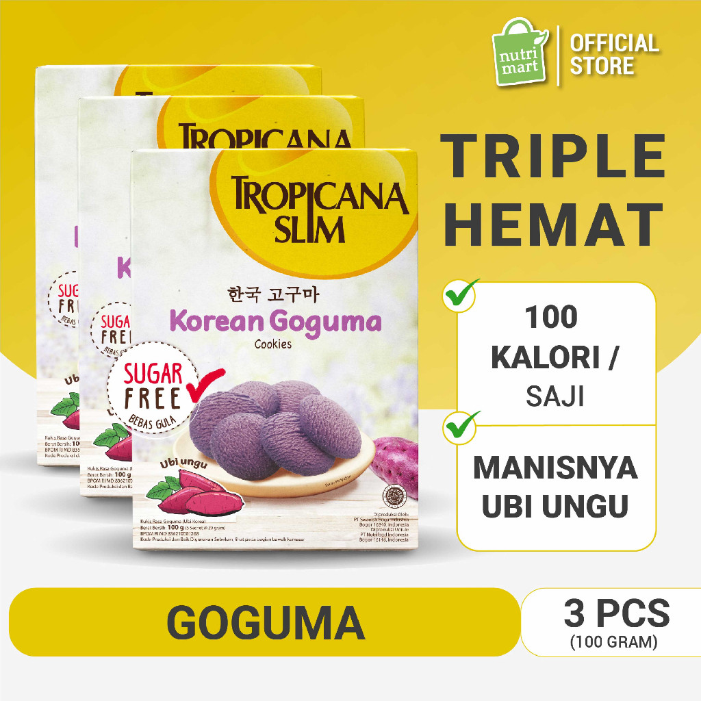

Triple Pack - Tropicana Slim Korean Goguma Cookies (5 Sachet) - Snack Biskuit Diet Rendah Kalori Bebas Gula