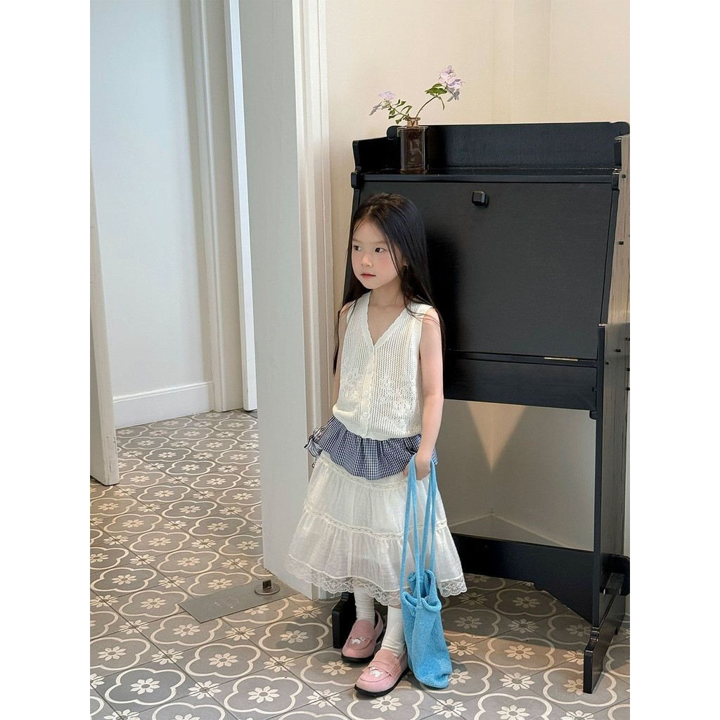 Sky Bubbles Set Rok Kue Rompi Rajut Anak Perempuan Korea Baru 2025