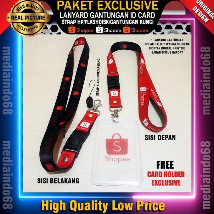 

New SHOPE Lanyard / Tali Gantungan ID Card Dan Name (Jasa Kirim/Ekspedisi) - Free Strap ID, HP/Flashdisk (Paket Lengkap Exclusive)