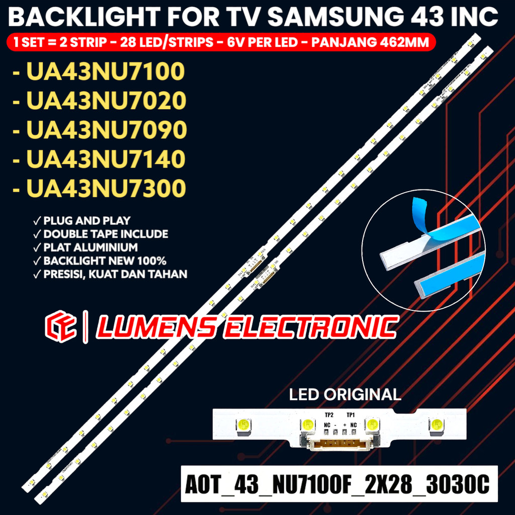 BACKLIGHT TV LED SAMSUNG 43 INC UA 43NU7100 43RU7100 43NU7020 43NU7090 43NU7140 43NU7300 43N5500 UA4