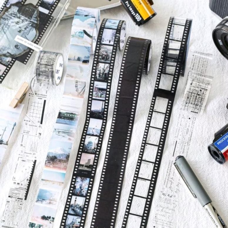 

Rd1- Washi Edisi Film Kaset Bahan Pet For Journaling Kolase Black White