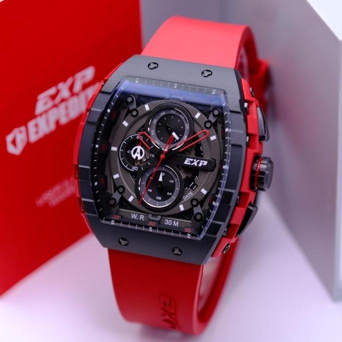 Baru JAM TANGAN PRIA EXPEDITION E 6782 E6782 BLACK RED RUBBER ORIGINAL