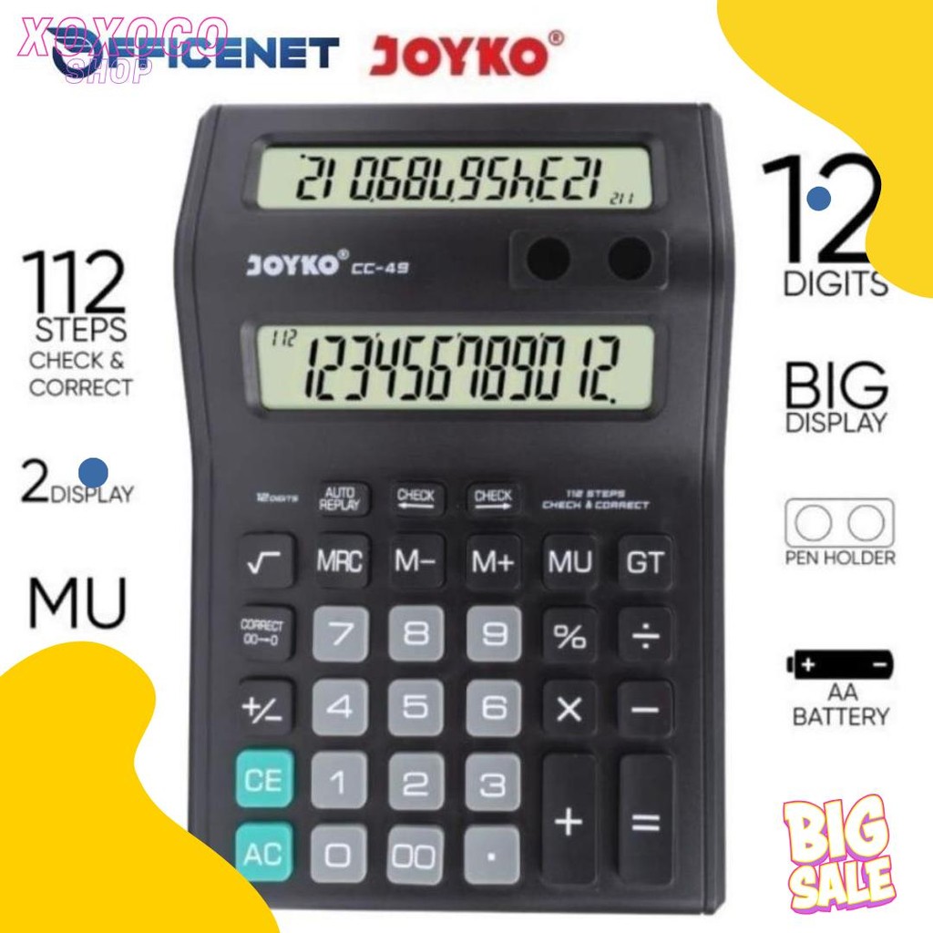 

Kalkulator Dagang 2 Layar Cc 49 Dual Display Calculator 12 Digit Joyko (Gratis Baterai) Diskon