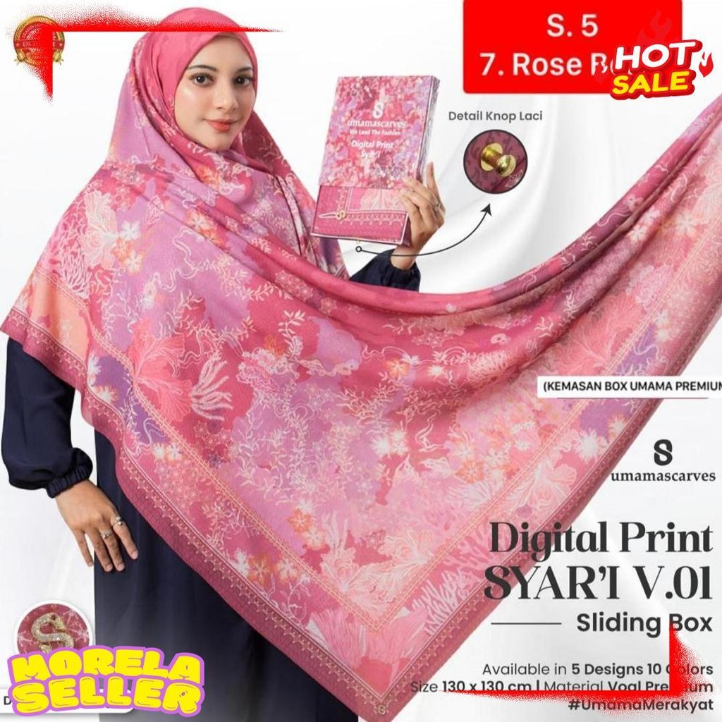 Umama Syari Box Digital Printing  Syar'I Motif Lasercut Metal Logo Besi Hijab Jumbo 130X130 Segi Emp