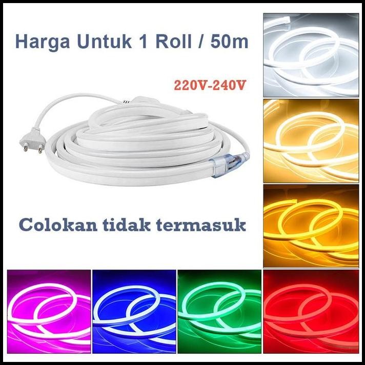 Lampu LED Neon Flex 220V AC Flexible Sign LED Strip Selang NeonFlex 8W 1 Roll/50m