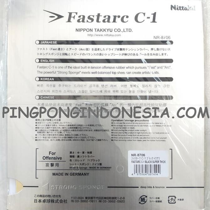 Nittaku Fastarc C-1 - Black - Rubber Karet Pingpong Fast Arc C-1 Bet Tenis Meja Nittaku C1