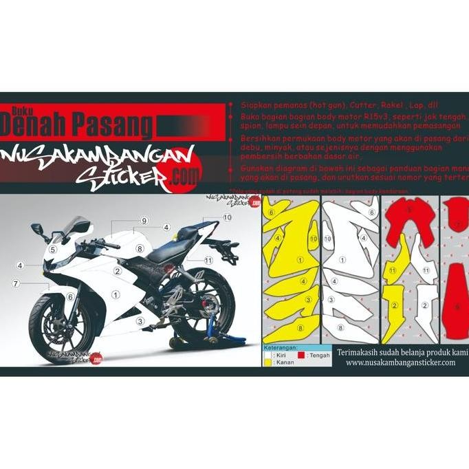 Decal Motor Sticker Motor Yamaha R15 V3 Fiat Biru Putih 002