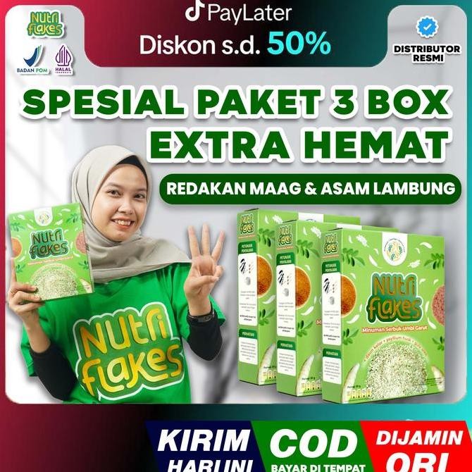 

Nutriflakes Paket 3 Box - Sereal Umbi Garut Granola Oatmeal Halal & Bpom Asli