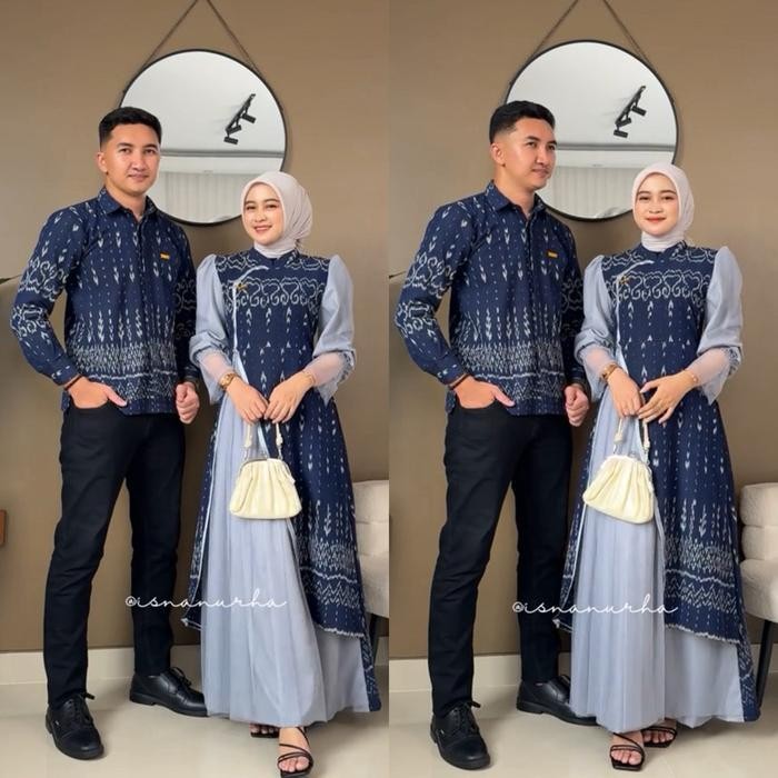 Bsh Alfistore-Hana Snowy Baju Tenun Set Couple Batik Sarimbit Kondangan Lebaran 2025 Dress Songket G