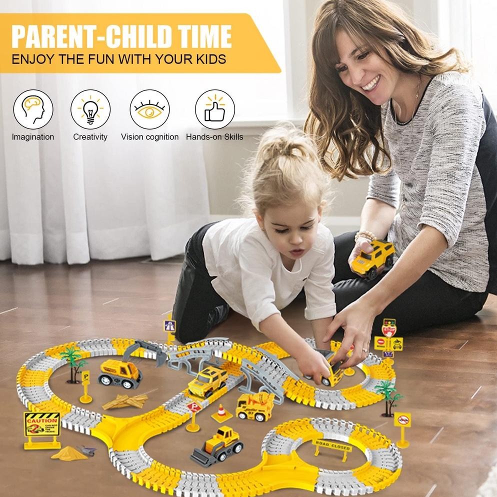 Terlaris 305Pcs Mobil Mainan Track Elektrik Anak Set Diy Construction City Truck Konstruksi Mainan M