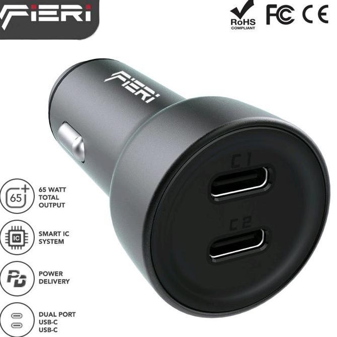 Fieri Charger Mobil D1-X Dual Type C 65 Watt PD QC Fast Charging