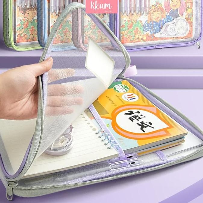 

Original Tas Folder Document Bag Transparan 3 Lapis Portable Jaring Penyimpanan Kertas