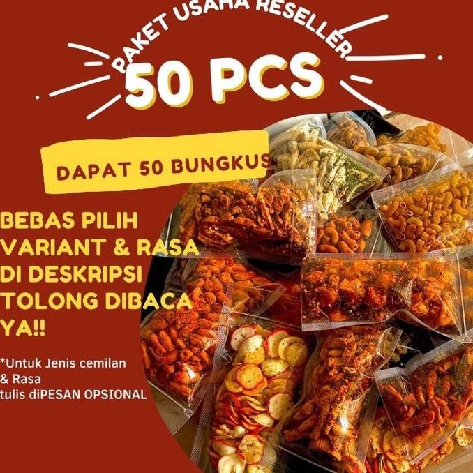 

50 BUNGKUS CEMILAN ukuran 50gram BEBAS PILIH +FREE PACKING KARDUS&BUBBLEWRAP (Kalau mau request tulis di pesam opsional)