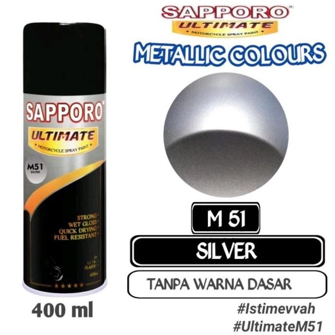M51 Silver Sapporo Ultimate 400Ml Cat Semprot Spray Paint Pylox Pilok Pilox Cat Warna Motor Mobil