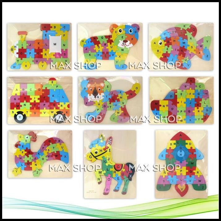 Mainan Anak Wooden Puzzle Kayu - Kereta Api - Roket - Ikan